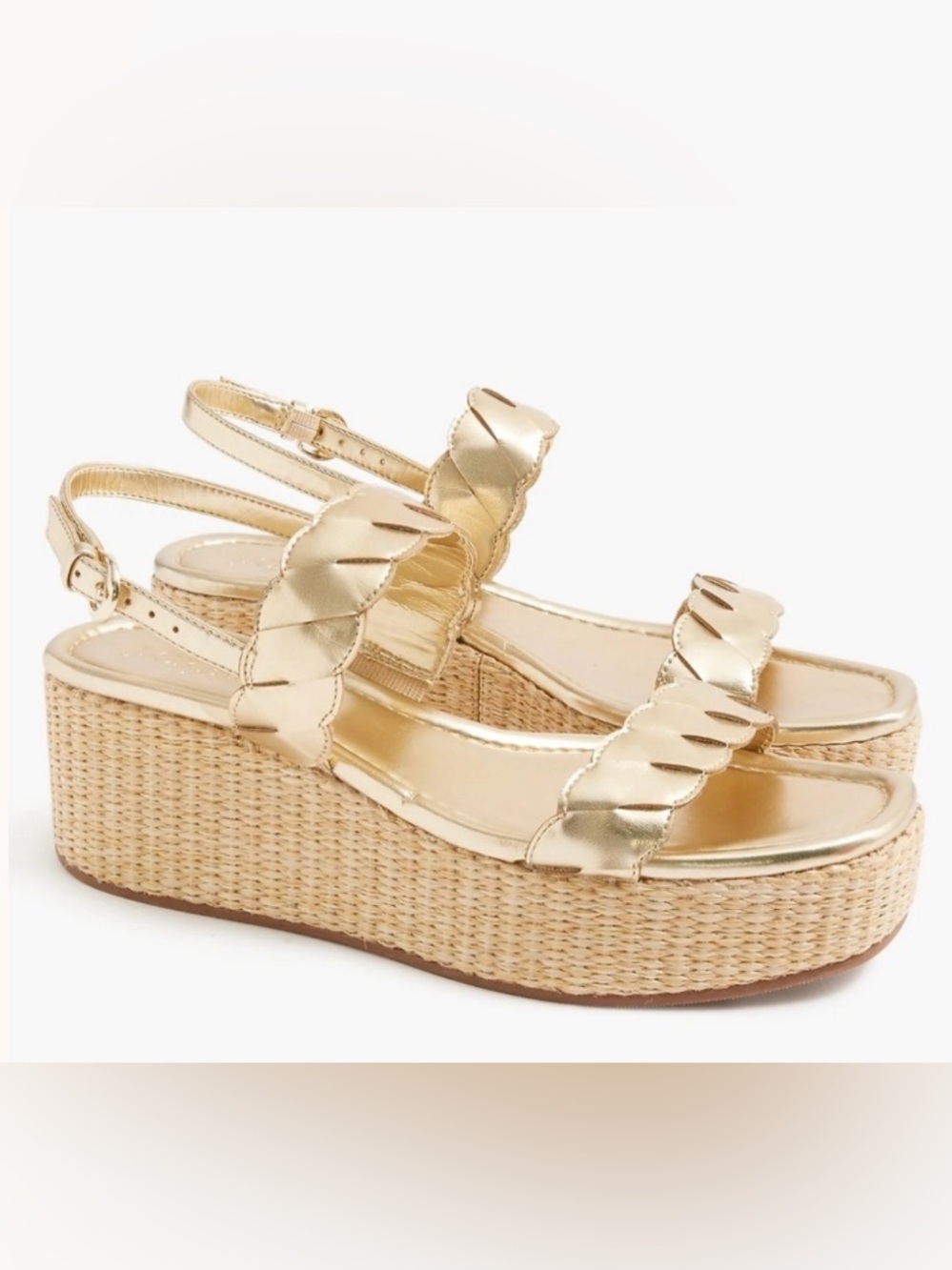New J. Crew Metallic Gold Wedge Sandals - Read